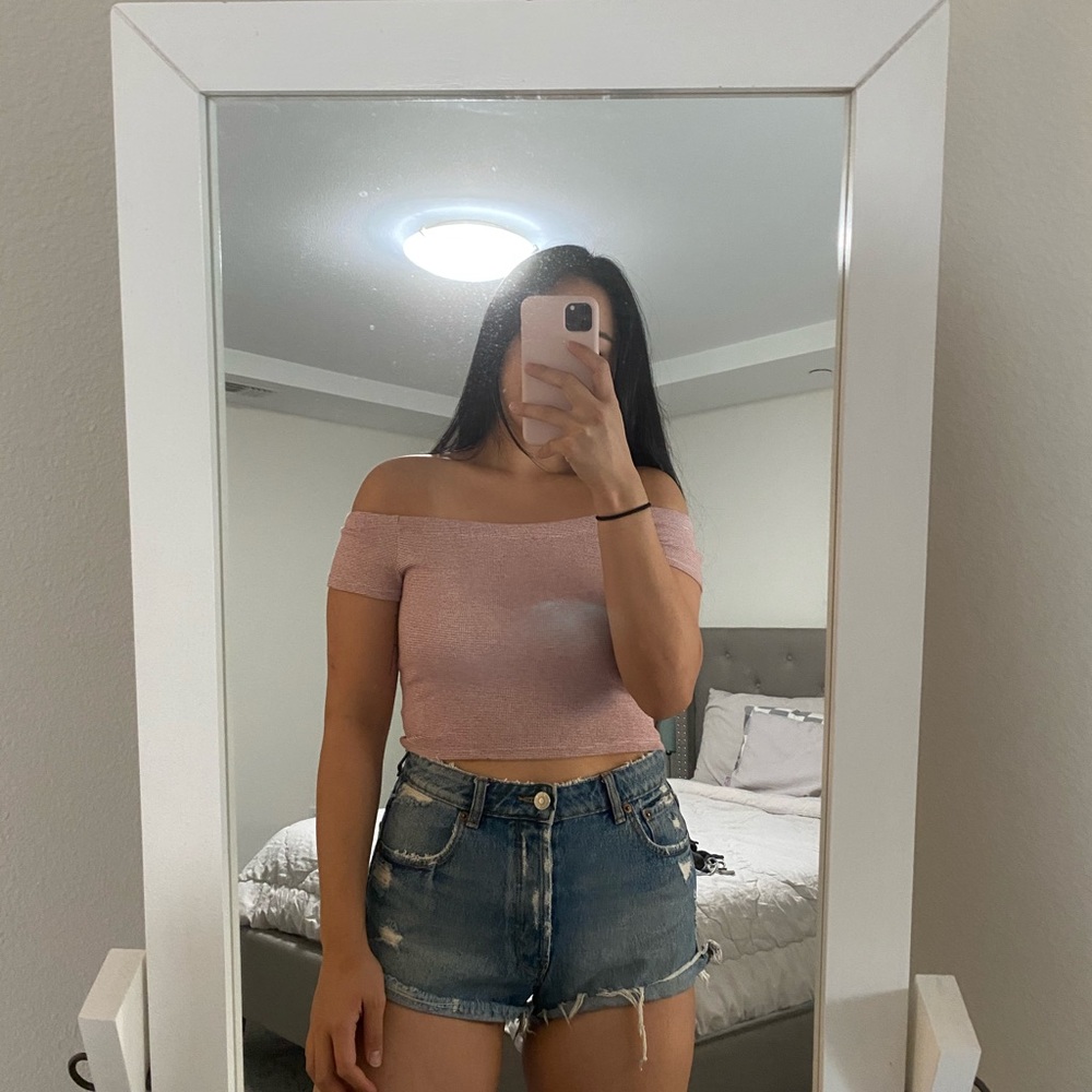 Stripped off the shoulder crop top